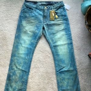 Robin’s Jeans aqua light blue paint effects 32x33